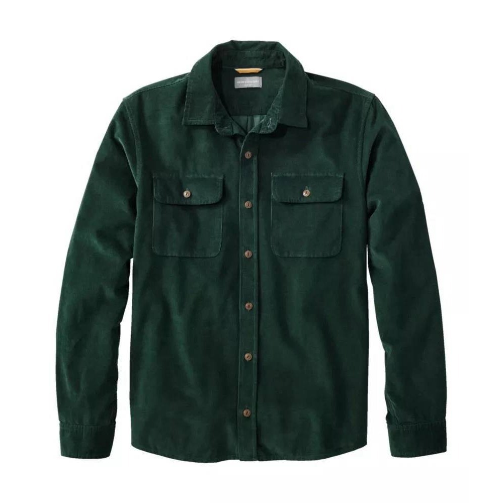L.L. Bean Signature Corduroy Shirt Mens XL Green Slim Fit Microwale Cotton